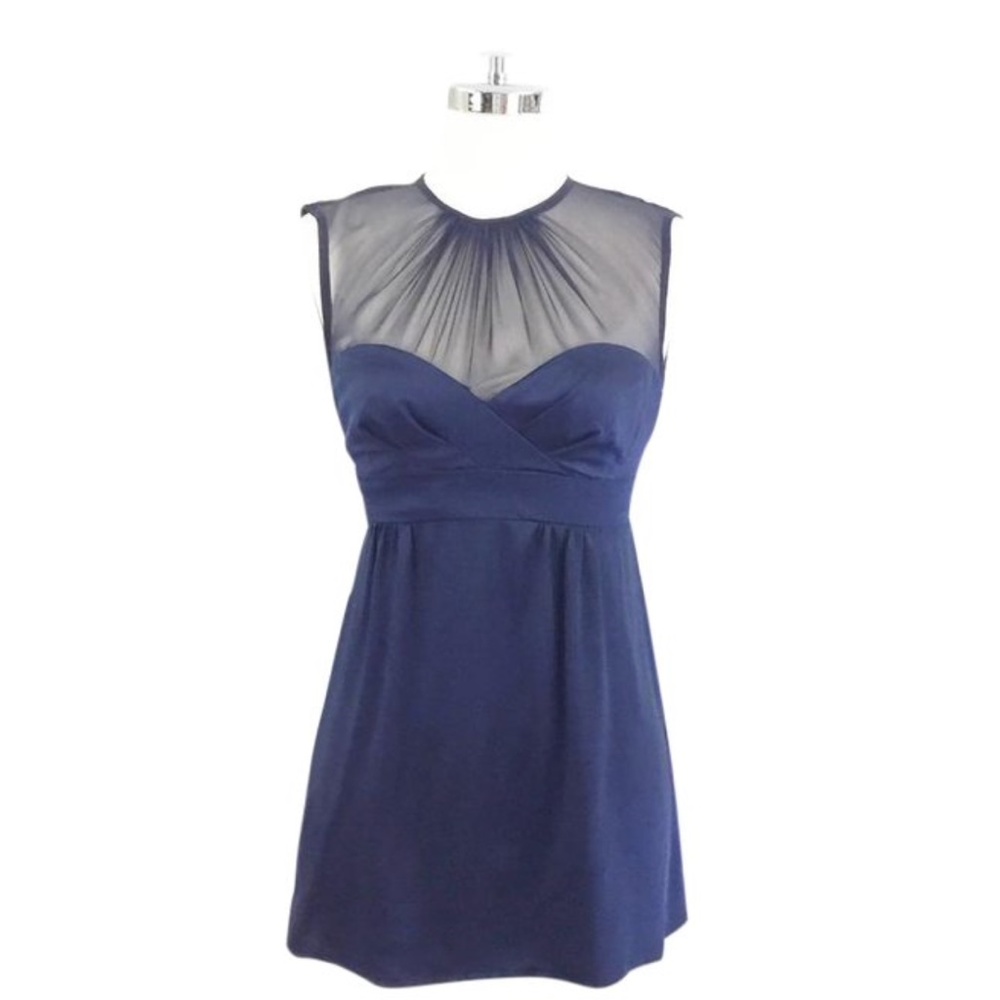 Nanette Lepore Silk Bustier Chiffon Blouse, Navy, Size 4